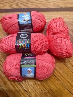 Lion Brand Micro Spun Yarn - Coral Pink 3 full skeins and 1 mostly full